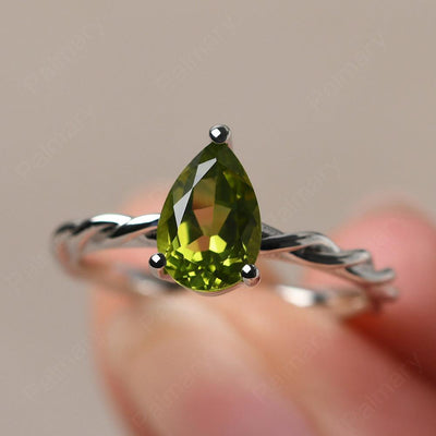 Twist Pear Shaped Peridot Solitaire Ring - Palmary