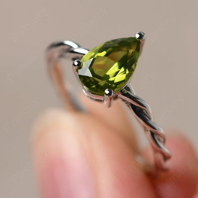 Twist Pear Shaped Peridot Solitaire Ring - Palmary