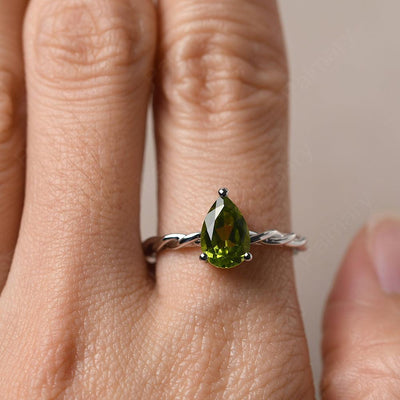Twist Pear Shaped Peridot Solitaire Ring - Palmary