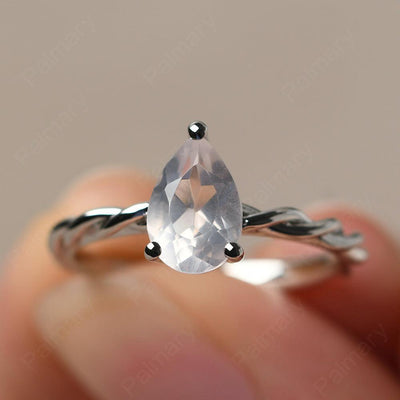 Twist Pear Shaped Rose Quartz Solitaire Ring - Palmary