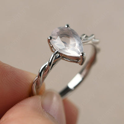 Twist Pear Shaped Rose Quartz Solitaire Ring - Palmary