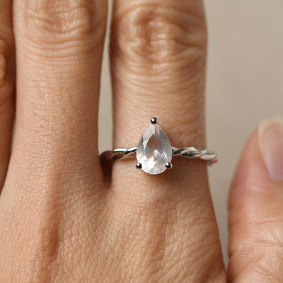 Twist Pear Shaped Rose Quartz Solitaire Ring - Palmary