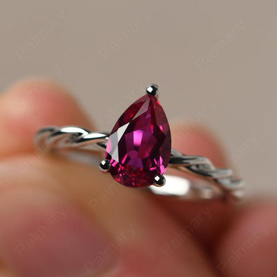 Twist Pear Shaped Ruby Solitaire Ring - Palmary