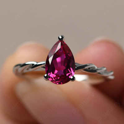 Twist Pear Shaped Ruby Solitaire Ring - Palmary
