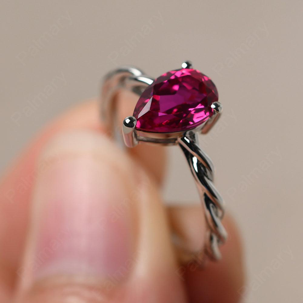 Twist Pear Shaped Ruby Solitaire Ring - Palmary