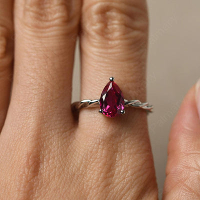 Twist Pear Shaped Ruby Solitaire Ring - Palmary