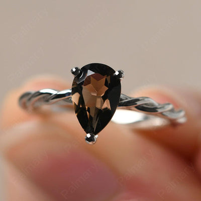 Twist Pear Shaped Smoky Quartz  Solitaire Ring - Palmary