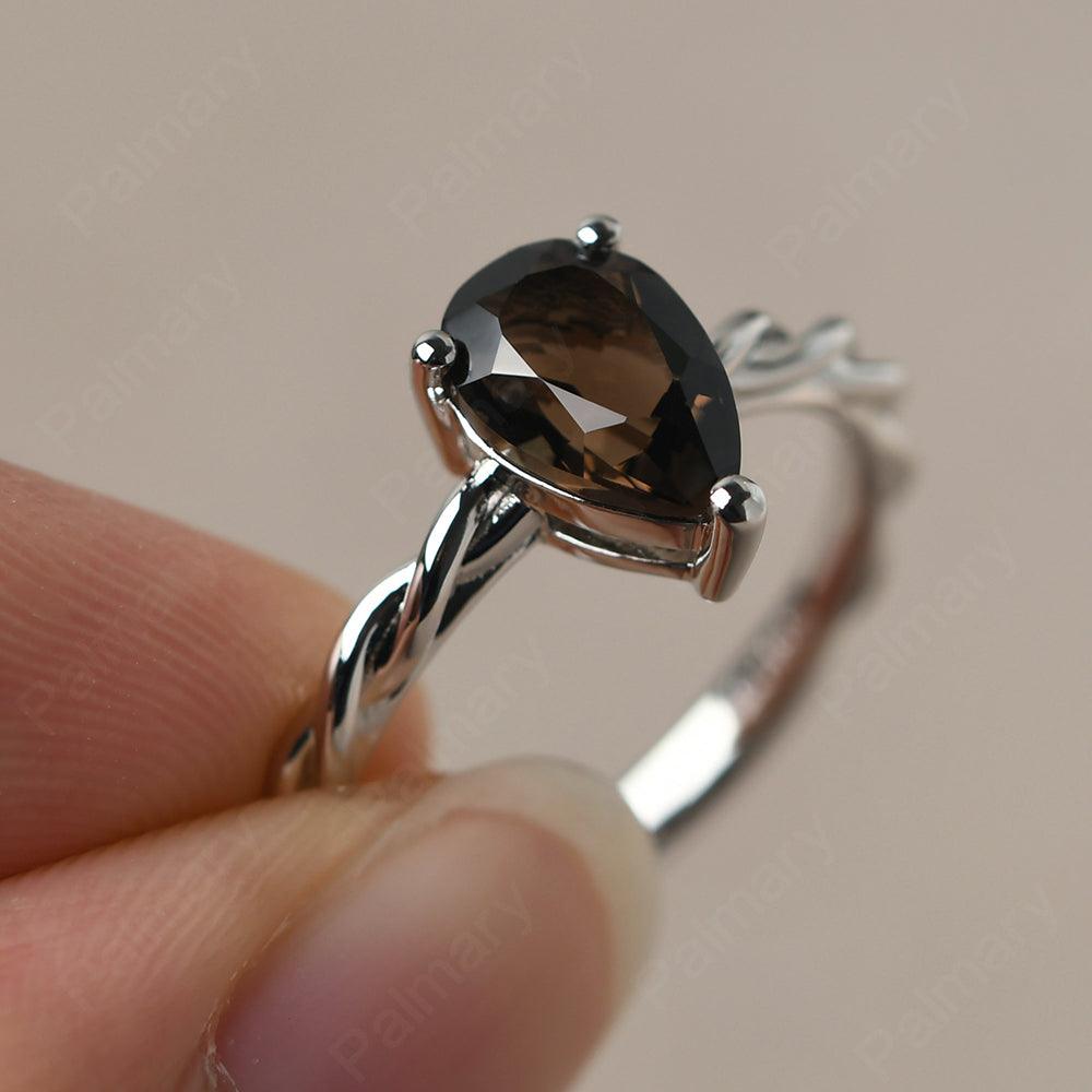 Twist Pear Shaped Smoky Quartz  Solitaire Ring - Palmary