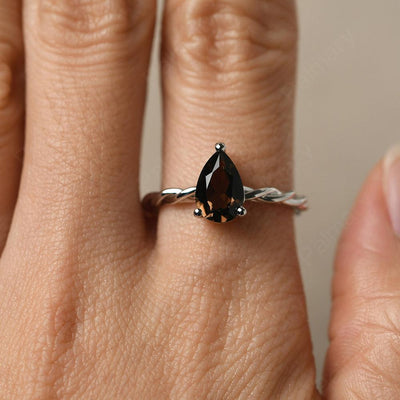 Twist Pear Shaped Smoky Quartz  Solitaire Ring - Palmary