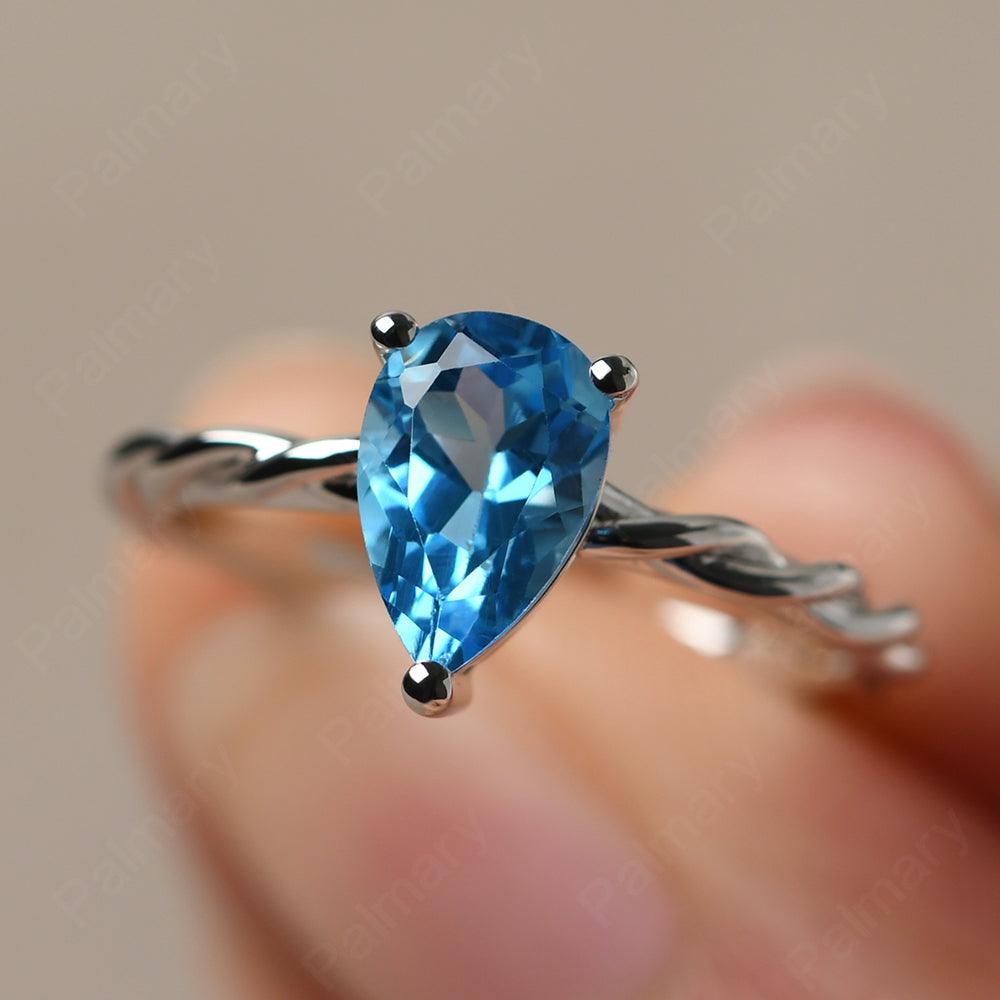 Twist Pear Shaped Swiss Blue Topaz Solitaire Ring - Palmary