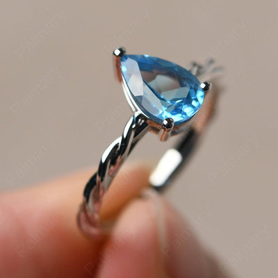 Twist Pear Shaped Swiss Blue Topaz Solitaire Ring - Palmary