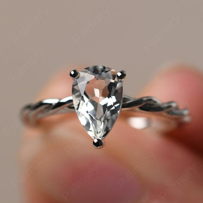 Twist Pear Shaped White Topaz Solitaire Ring - Palmary