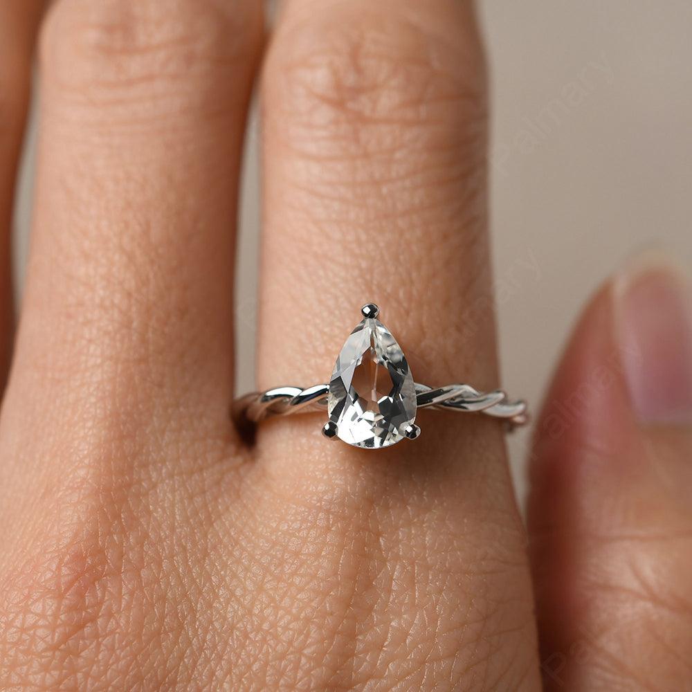 Twist Pear Shaped White Topaz Solitaire Ring - Palmary