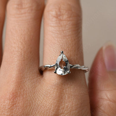 Twist Pear Shaped White Topaz Solitaire Ring - Palmary