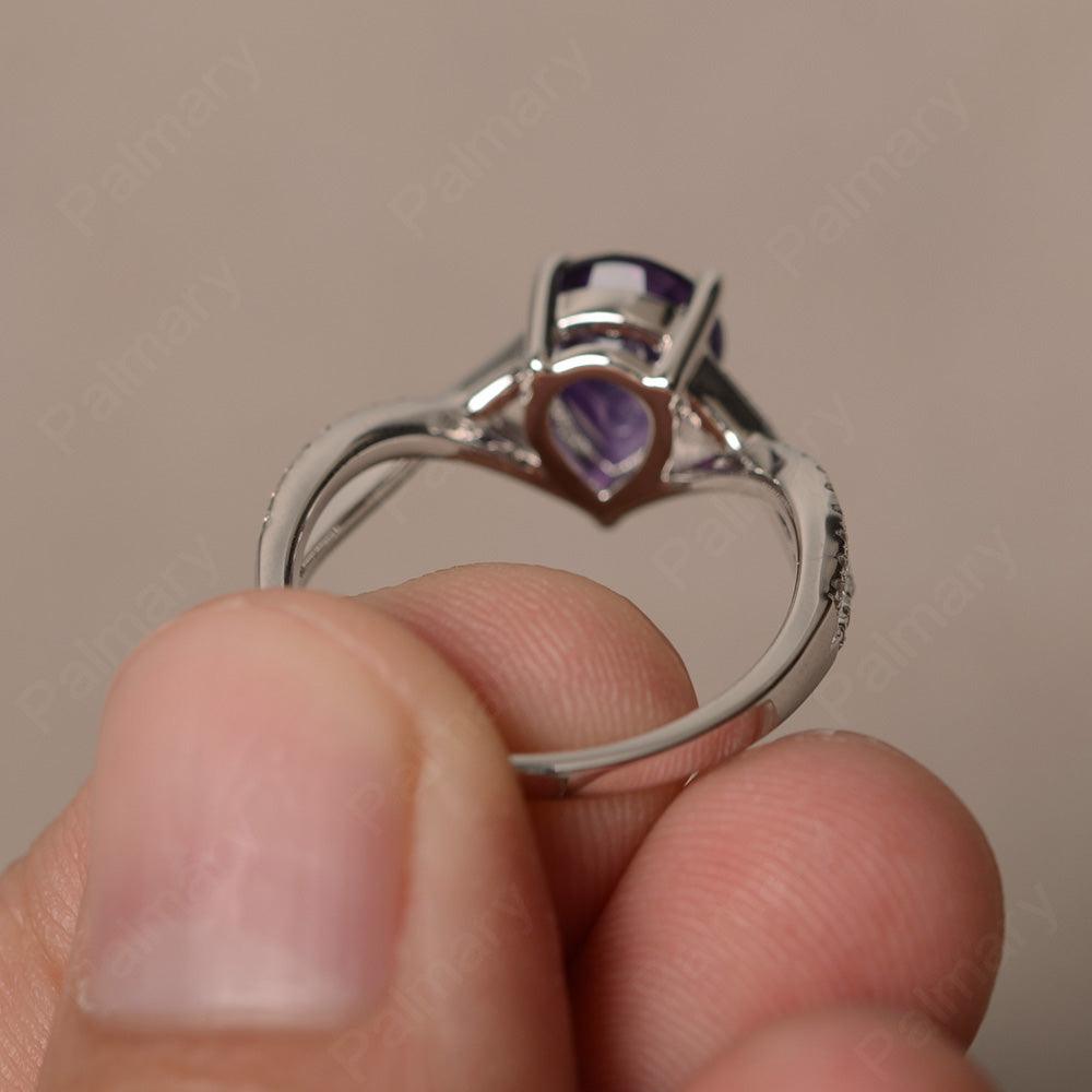 Twisted Band Pear Shaped Amethyst Rings - Palmary