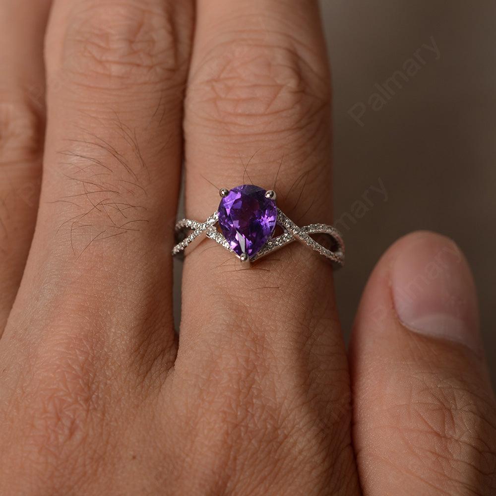 Twisted Band Pear Shaped Amethyst Rings - Palmary
