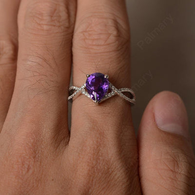 Twisted Band Pear Shaped Amethyst Rings - Palmary