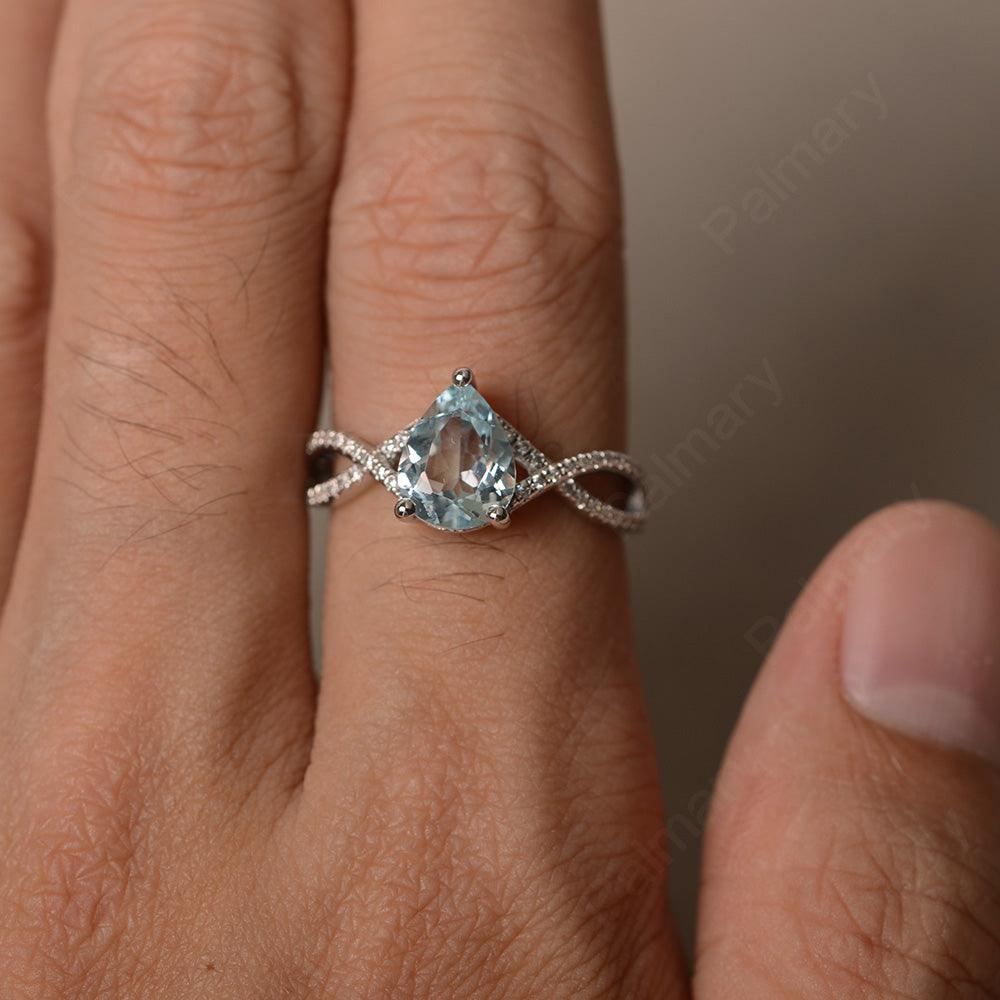 Twisted Band Pear Shaped Aquamarine Rings - Palmary