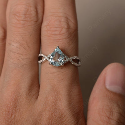 Twisted Band Pear Shaped Aquamarine Rings - Palmary