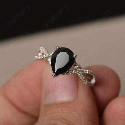 Twisted Band Pear Shaped Black Spinel Rings - Palmary