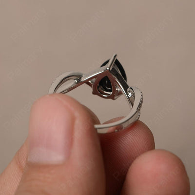 Twisted Band Pear Shaped Black Spinel Rings - Palmary
