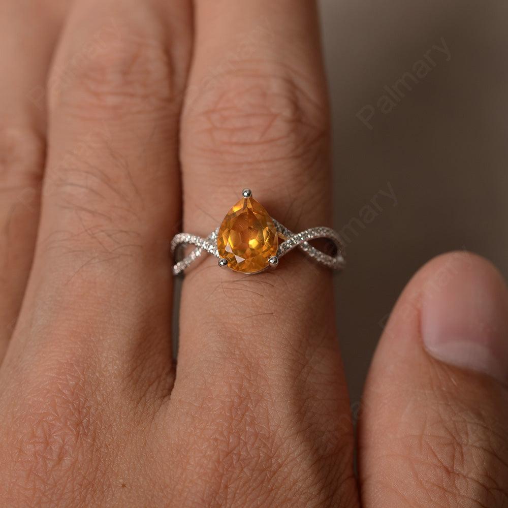 Twisted Band Pear Shaped Citrine Rings - Palmary