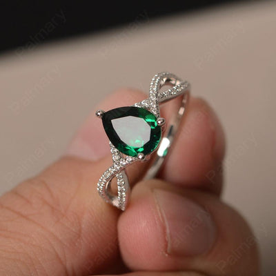 Twisted Band Pear Shaped Emerald Rings - Palmary