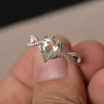 Twisted Band Pear Shaped Green Amethyst Rings - Palmary