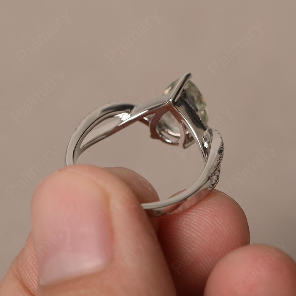 Twisted Band Pear Shaped Green Amethyst Rings - Palmary