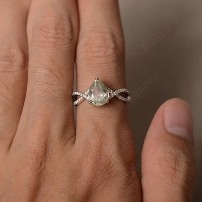 Twisted Band Pear Shaped Green Amethyst Rings - Palmary
