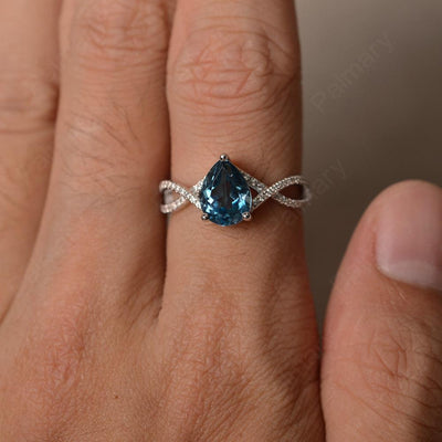 Twisted Band Pear Shaped London Blue Topaz Rings - Palmary