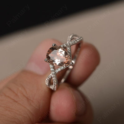 Twisted Band Pear Shaped Morganite Rings - Palmary