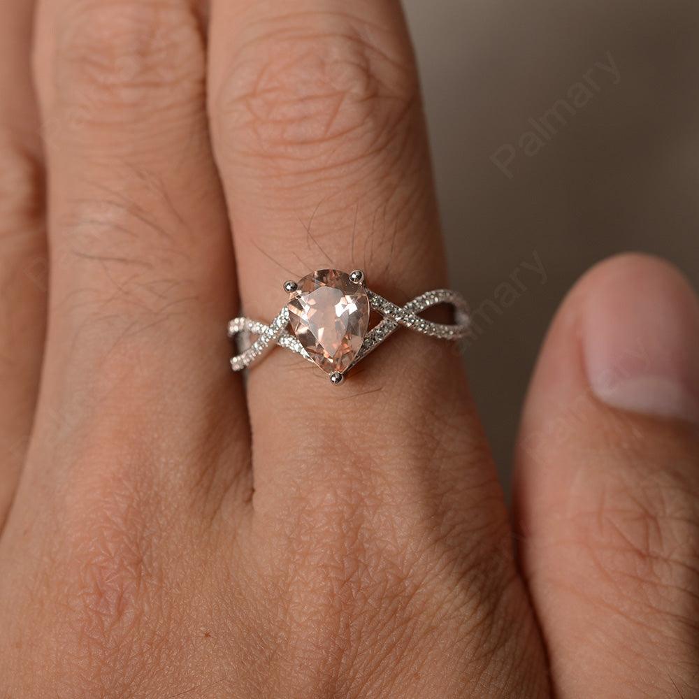 Twisted Band Pear Shaped Morganite Rings - Palmary