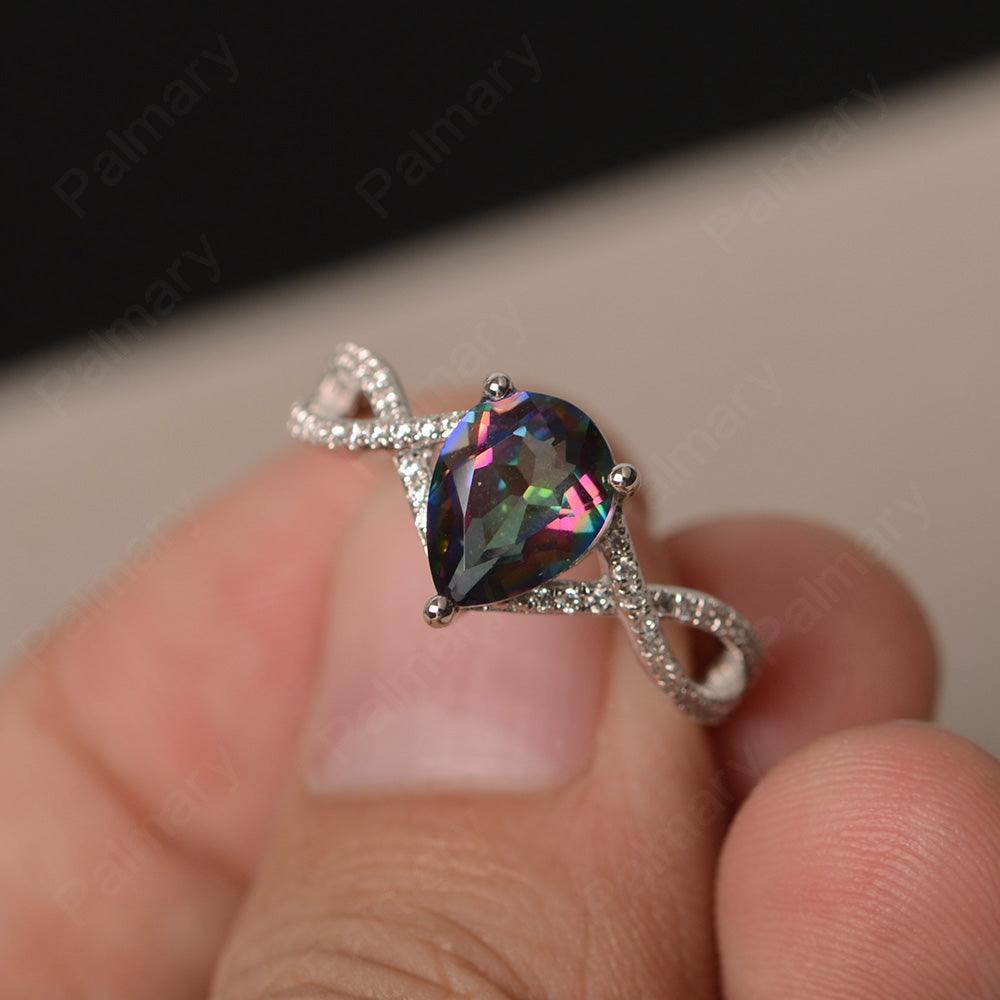 Twisted Band Pear Shaped Mystic Topaz Rings - Palmary