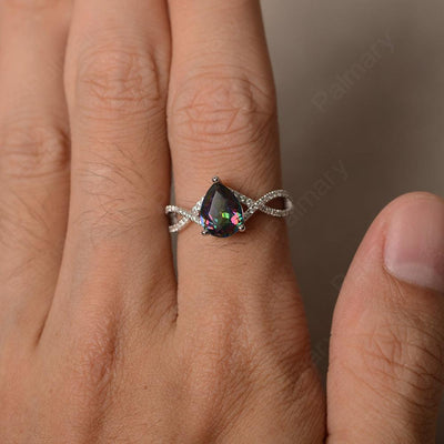 Twisted Band Pear Shaped Mystic Topaz Rings - Palmary