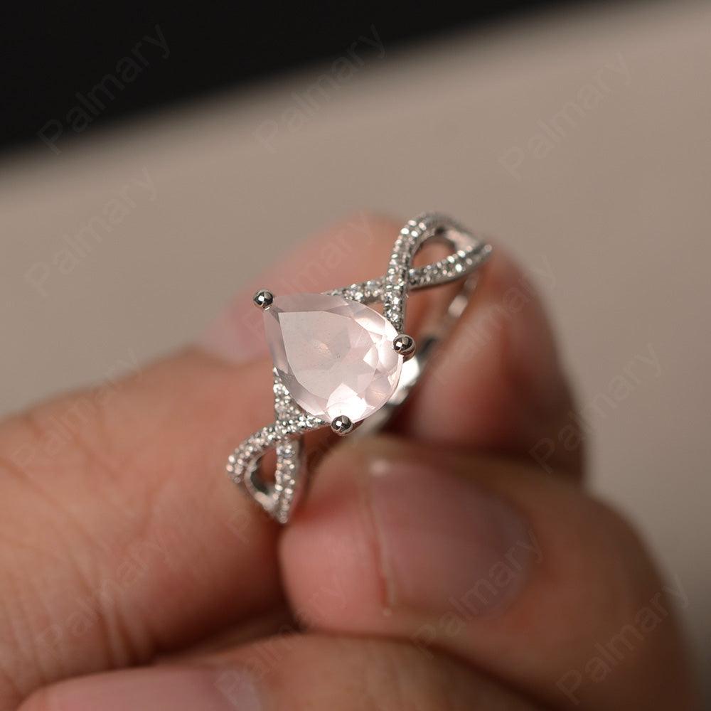 Twisted Band Pear Shaped Rose Quartz Rings - Palmary