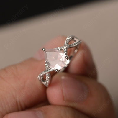Twisted Band Pear Shaped Rose Quartz Rings - Palmary