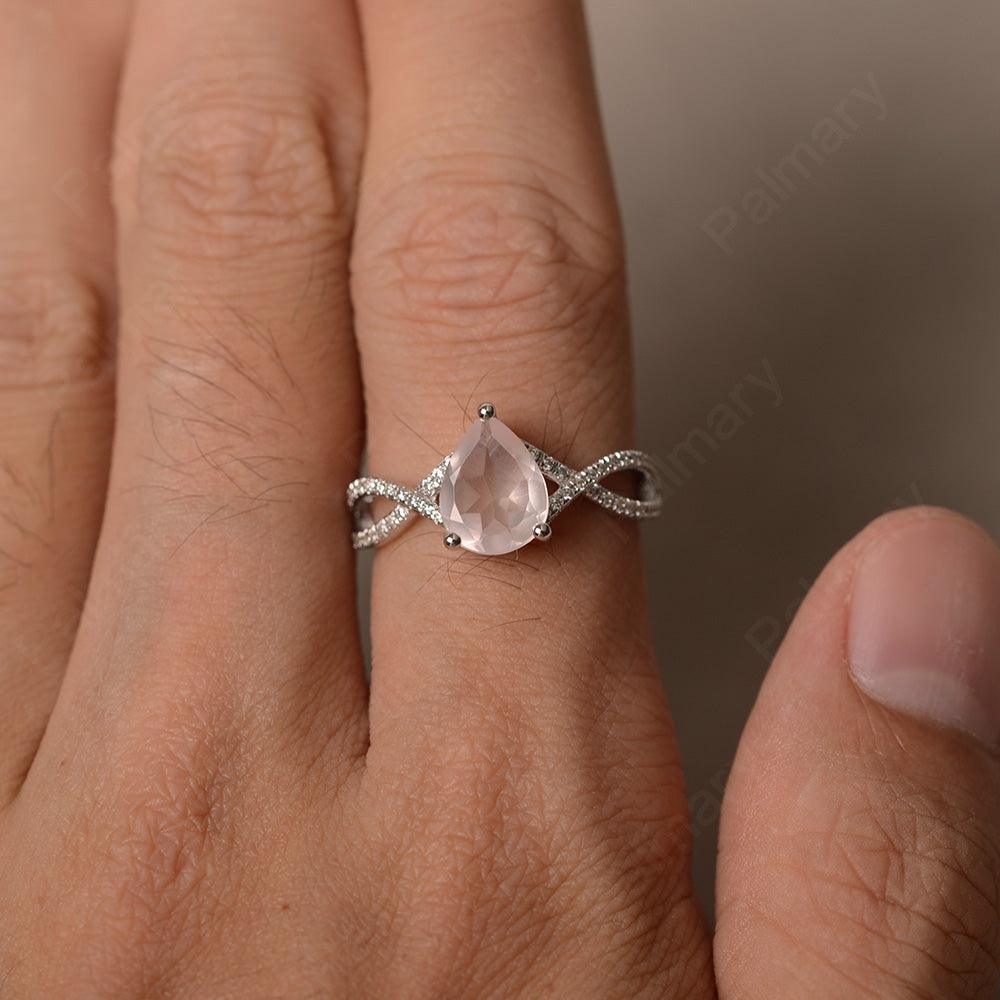 Twisted Band Pear Shaped Rose Quartz Rings - Palmary