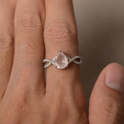 Twisted Band Pear Shaped Rose Quartz Rings - Palmary