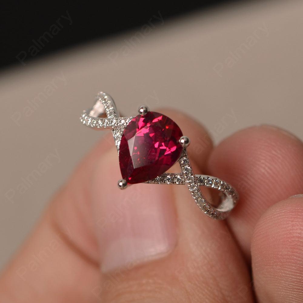 Twisted Band Pear Shaped Ruby Rings - Palmary