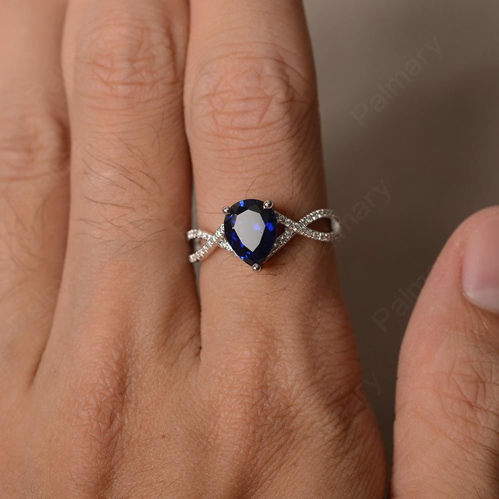 Twisted Band Pear Shaped Sapphire Rings - Palmary