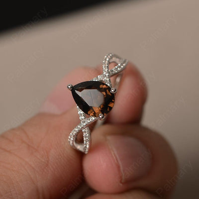 Twisted Band Pear Shaped Smoky Quartz  Rings - Palmary