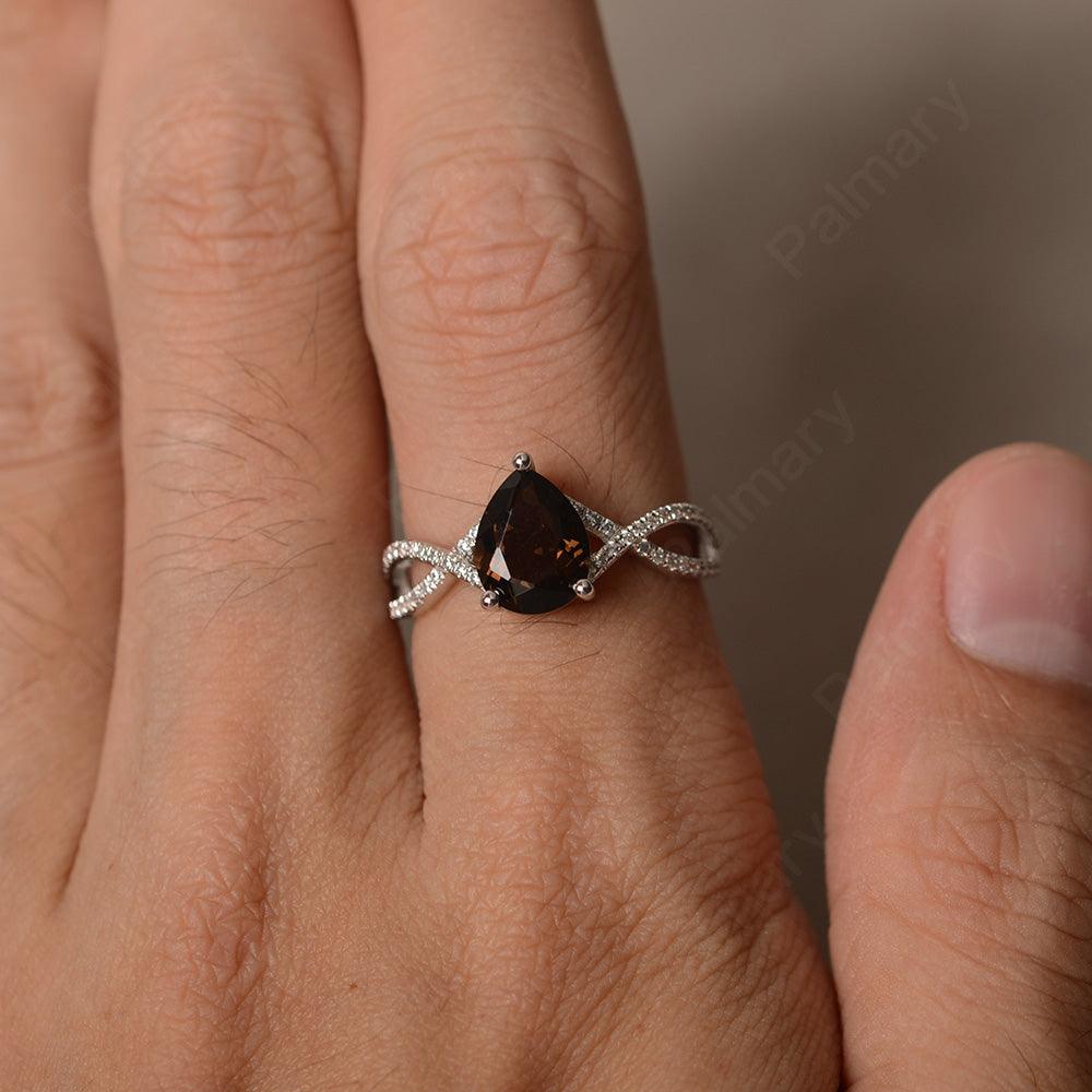 Twisted Band Pear Shaped Smoky Quartz  Rings - Palmary