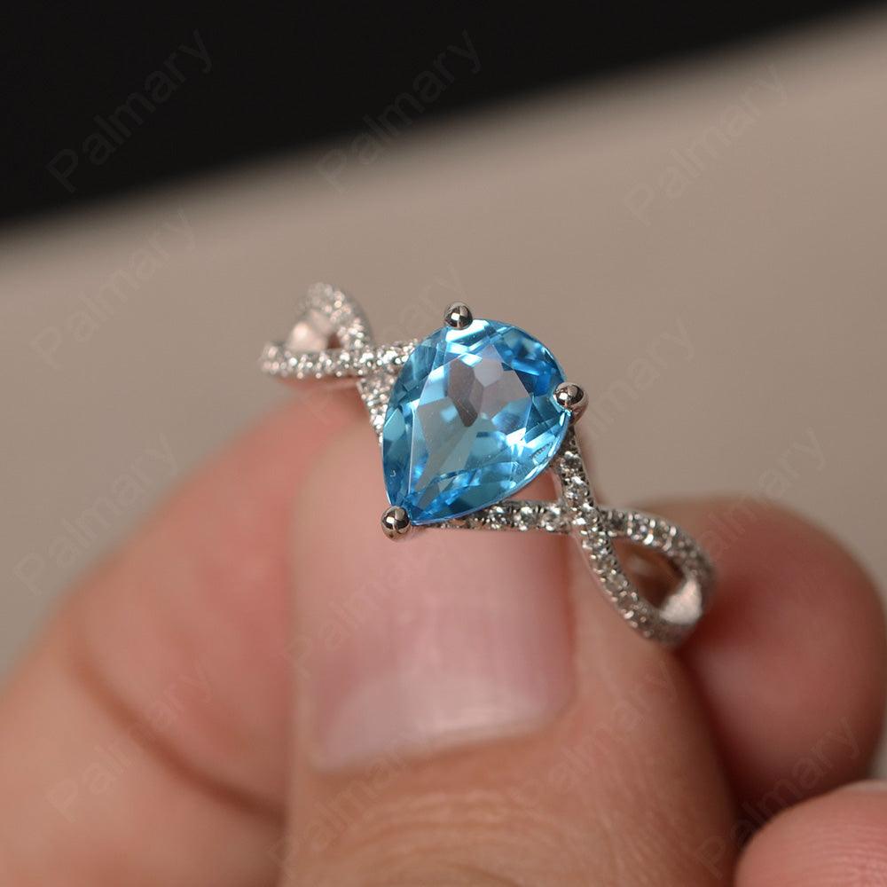 Twisted Band Pear Shaped Swiss Blue Topaz Rings - Palmary