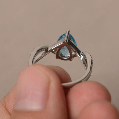 Twisted Band Pear Shaped Swiss Blue Topaz Rings - Palmary
