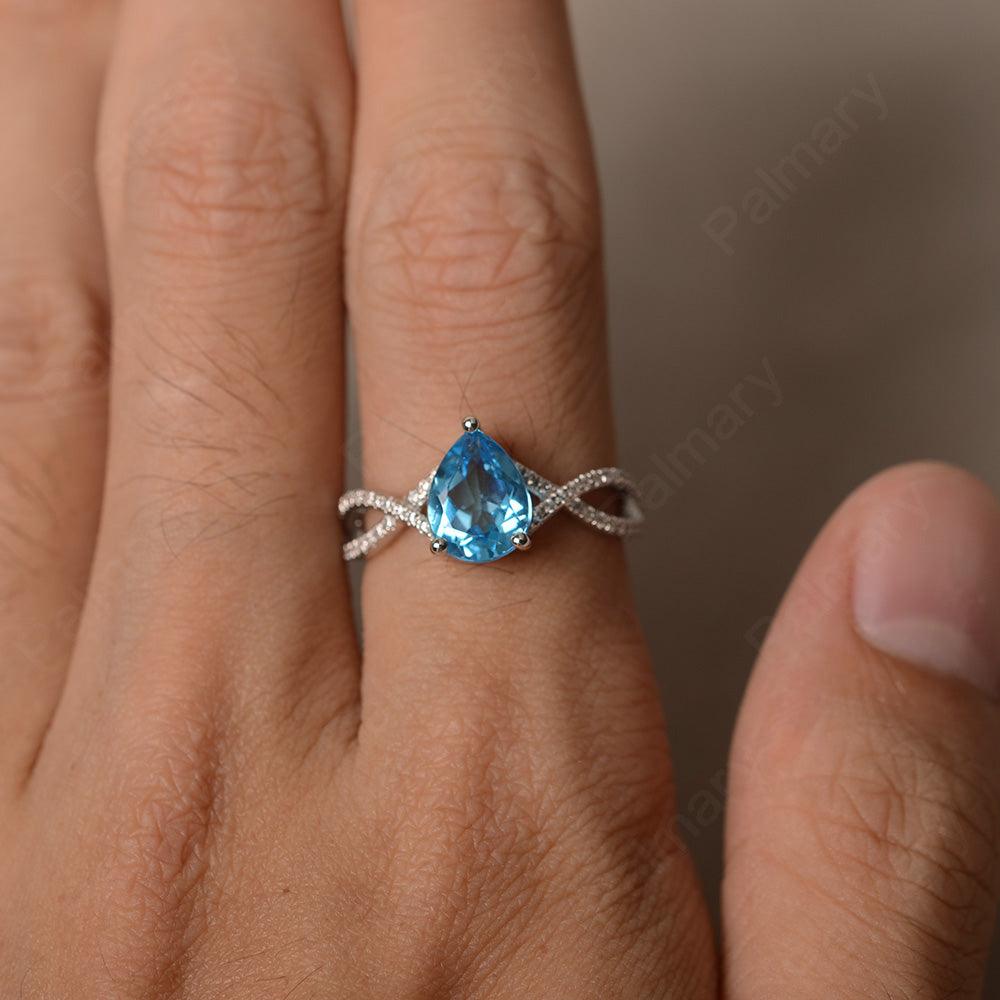Twisted Band Pear Shaped Swiss Blue Topaz Rings - Palmary