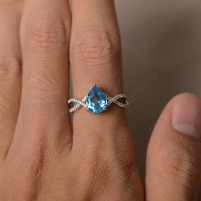Twisted Band Pear Shaped Swiss Blue Topaz Rings - Palmary