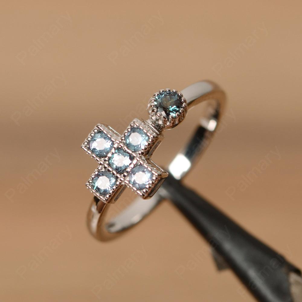 6 Stone Aquamarine And London Blue Topaz Cross Rings - Palmary