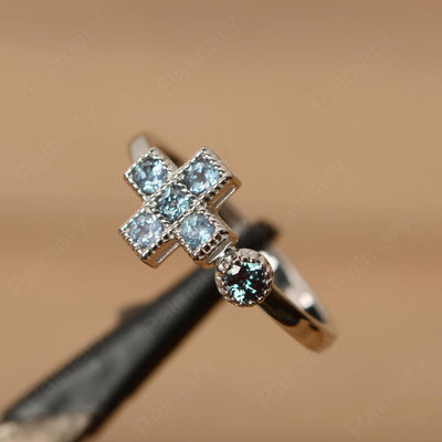 6 Stone Aquamarine And London Blue Topaz Cross Rings - Palmary