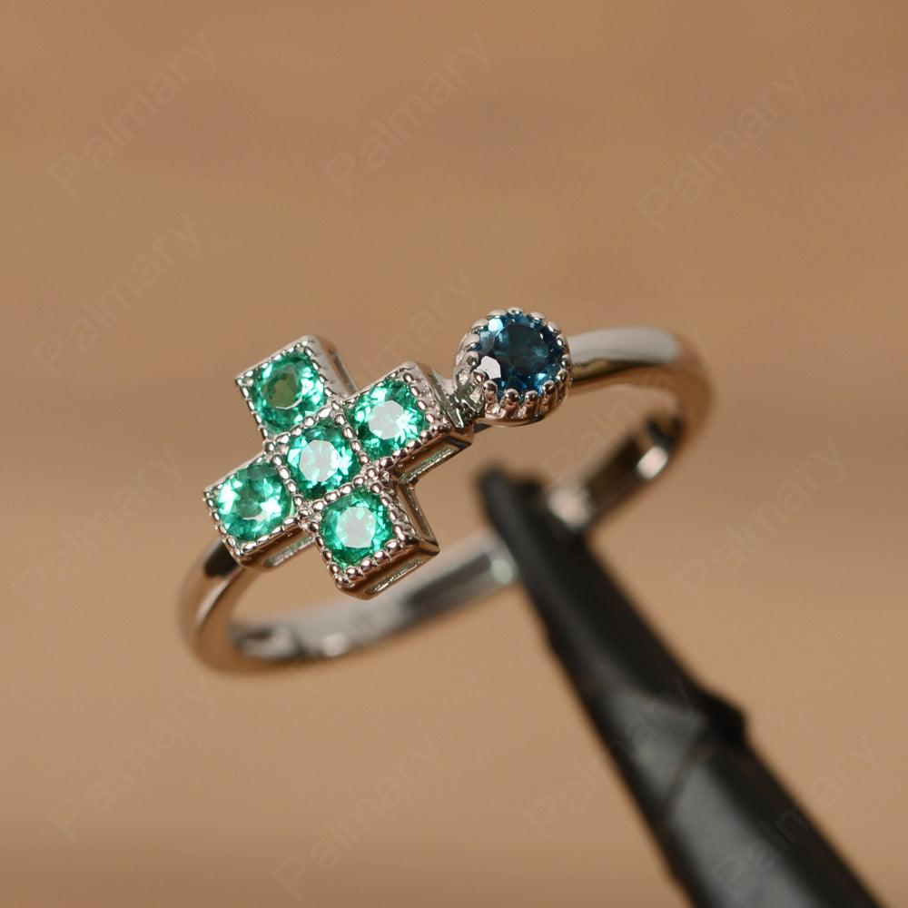 6 Stone Emerald And Sapphire Cross Rings - Palmary